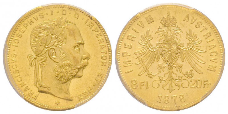 Austria, Franz Joseph, 1848-1916
8 Florins, 1878, AU 6.45 g.
Ref : Fr. 502, KM#2...