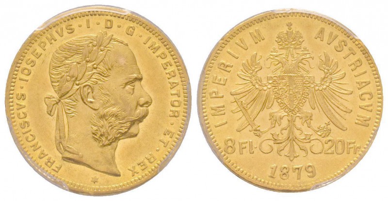 Austria, Franz Joseph, 1848-1916
8 Florins, 1879, AU 6.45 g.
Ref : Fr. 502, KM#2...