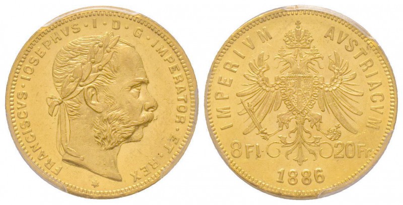 Austria, Franz Joseph, 1848-1916
8 Florins, 1886, AU 6.45 g.
Ref : Fr. 502, KM#2...