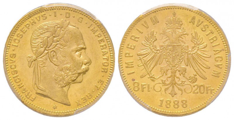Austria, Franz Joseph, 1848-1916
8 Florins, 1888, AU 6.45 g.
Ref : Fr. 502, KM#2...