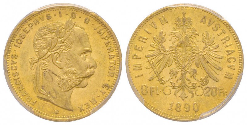 Austria, Franz Joseph, 1848-1916
8 Florins, 1890, AU 6.45 g.
Ref : Fr. 502, KM#2...