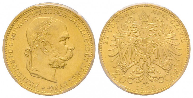 Austria, Franz Joseph, 1848-1916
20 Couronnes, 1898, AU 6.77 g. 
Ref : Fr. 504, ...