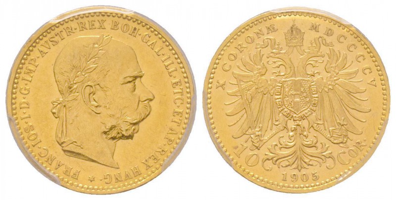 Austria, Franz Joseph, 1848-1916
10 Couronnes, 1905, AU 3.39 g. 
Ref : Fr. 506, ...