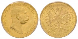 Austria, Franz Joseph, 1848-1916
10 Couronnes, 1908, AU 3.39 g. 
Ref : Fr. 516, KM#2810 
Conservation : PCGS MS63