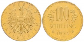 Austria, République 1918-
100 Schilling, 1931, AU 23.52 g. 
Ref : Fr. 520, KM#2842 
Conservation : PCGS PL61