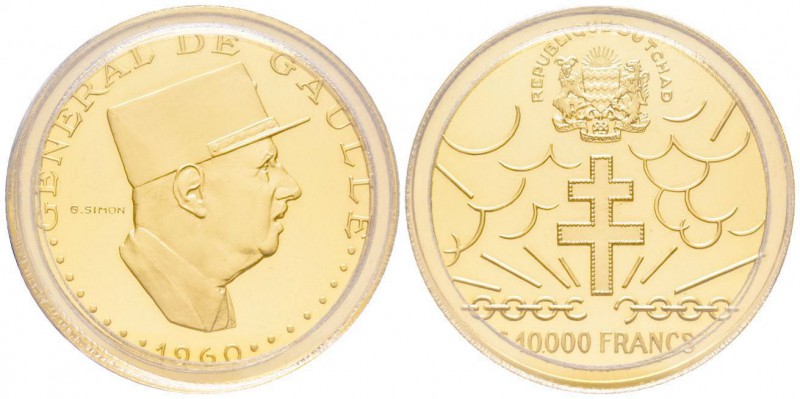 Chad
10.000 Francs, 1970, AU 36 g. 900‰ 
Ref : Fr. 2, KM#11
Conservation : PCGS ...