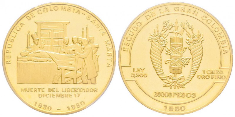 Colombia, Republica de Columbia 1886 -
30.000 Pesos, 1980, AU 34.58 g.
Ref : Fr....
