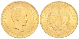Cuba
Première République 1902-1962
20 Pesos, 1915, AU 33.43 g. 900‰
Ref : KM#21 Fr.1
Conservation : PCGS MS62