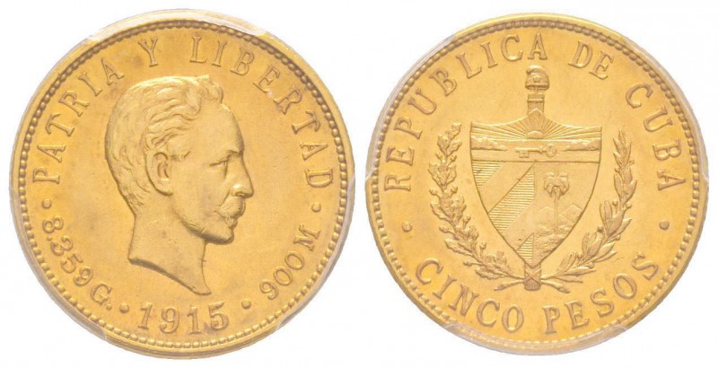 Cuba
Première République 1902-1962
5 Pesos, 1915, AU 8.35 g. 900‰
Ref : Fr. 4, K...