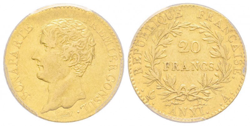Premier Consul 
1799-1804 20 Francs, Paris, AN XI A, AU 6.45 g.
Ref : G.1020
Con...
