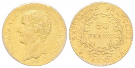 Premier Consul 
1799-1804 20 Francs, Paris, AN XI A, AU 6.45 g.
Ref : G.1020
Conservation : PCGS AU50