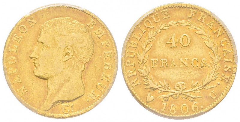 Premier Empire 1804-1814
40 Francs, Turin, 1806 U, AU 12.9 g.
Ref : G.1082, Fr.4...