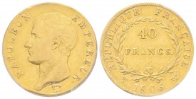 Premier Empire 1804-1814
40 Francs, Lille, 1806 W, AU 12.9 g. 
Ref : G.1082, Fr. 483 Conservation : NGC XF45
Quantité : 4336 exemplaires. Rare.