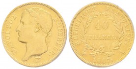 Premier Empire 1804-1814 
40 Francs, Paris, 1807 A, AU 12.9 g.
Ref : G.1083, Fr. 540
Conservation : PCGS XF45
Quantité : 5.572 exemplaires. Rare