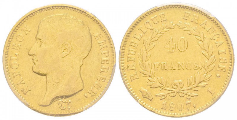 Premier Empire 1804-1814 
40 Francs, Limoges, 1807 I, AU 12.9 g.
Ref : G.1082a, ...