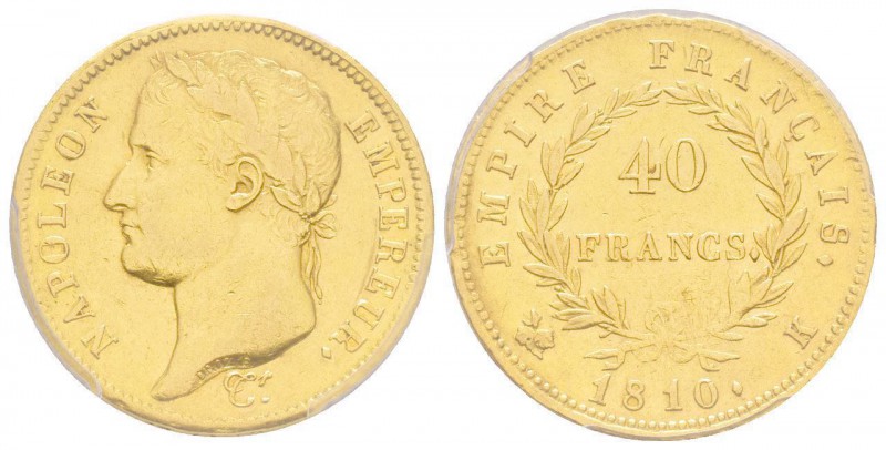 Premier Empire 1804-1814 
40 Francs, Bordeaux, 1810 K, AU 12.9 g.
Ref : G.1084, ...
