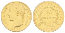 Premier Empire 1804-1814 
40 Francs, Bordeaux, 1810 K, AU 12.9 g.
Ref : G.1084, Fr.509
Conservation : PCGS XF45.
Quantité : 886 exemplaires. De la plu...