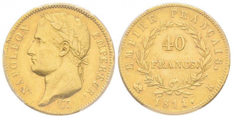 Premier Empire 1804-1814
40 Francs, Bordeaux, 1811 K, AU 12.88 g.
Ref : G.1084...