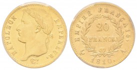 Premier Empire 1804-1814
20 Francs, Paris, 1810 A, petit coq, AU 6.45 g. 
Ref : G.1025, Fr. 516 
Conservation : PCGS AU53