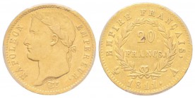 Premier Empire 1804-1814
20 Francs, Paris, 1811 A, AU 6.45 g. 
Ref : G.1025, Fr. 516 
Conservation : PCGS MS62