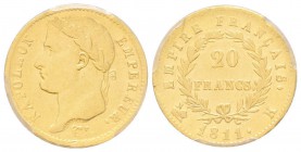 Premier Empire 1804-1814
 20 Francs, Bordeaux, 1811 K, AU 6.45 g.
Ref : G.1025, Fr.516
Conservation : PCGS XF45
