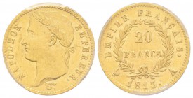 Premier Empire 1804-1814
20 Francs, Paris, 1813 A, AU 6.46 g. 
Ref : G.1025, Fr. 516 
Conservation : PCGS AU58