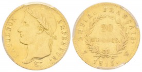 Cent-Jours, 20 mars-22 juin 1815
20 Francs, Lille, 1815 W, AU 6.45 g.
Ref : G.1025a, Fr. 522 Conservation : PCGS XF45 Quantité : 9369 exemplaires.