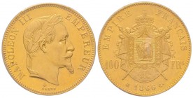 Second Empire 1852-1870
100 Francs, Strasbourg, 1866 BB, AU 32.25 g. Ref : G.1136, Fr. 580 Conservation : PCGS MS62 Quantité : 3075 exemplaires. Rare ...