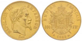 Second Empire 1852-1870
100 Francs, Paris, 1868 A, AU 32.25 g. Ref : G.1136, Fr. 580 Conservation : PCGS MS61 Quantité : 2315 exemplaires. Très rare