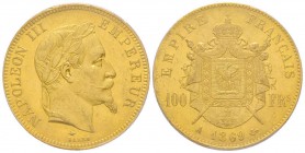 Second Empire 1852-1870
100 Francs, Paris, 1869 A, AU 32.25 g. 
Ref : G.1136, Fr. 580 Conservation : PCGS MS61