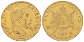 Second Empire 1852-1870
100 Francs, Strasbourg, 1869 BB, AU 32.25 g. 
Ref : G.1136, Fr. 581 Conservation : PCGS MS61