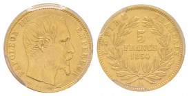 France, Second Empire 1852-1870
5 Francs, Paris, 1854 A, AU 1.61 g. Tranche cannelée
Ref : G.1000
Conservation: PCGS AU50