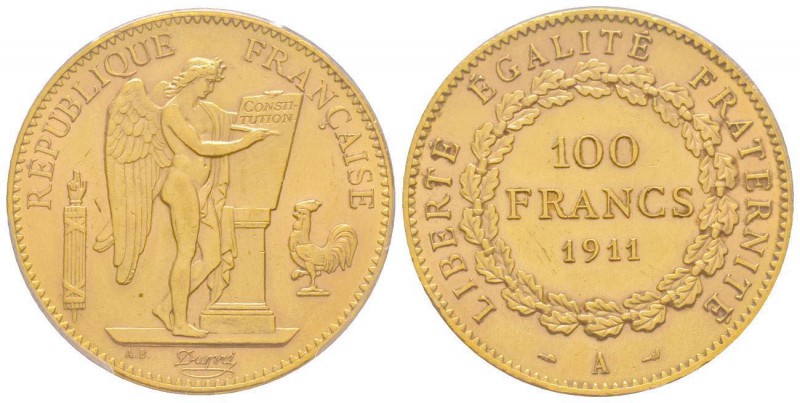 Troisième République 1870-1940
100 Francs, Paris, 1911 A, AU 32.25 g. Ref : G.11...