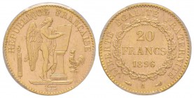 Troisième République
20 Francs, 1896 A,AU 6.45 gr.
Ref: G. 1063 Torche
Conservation: PCGS MS64