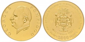 Gabon
5000 Francs, 1971, Georges Pompidou, AU 17.5 g. 900 ‰
Ref : Fr. 10
Conservation : PCGS PROOF 67 DEEP CAMEO