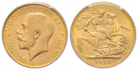 George V 1910-1936
Sovereign, 1925, AU 7.98 g. 917‰
Ref : Fr. 404a, KM#820, Spink 3996
Conservation : PCGS MS65