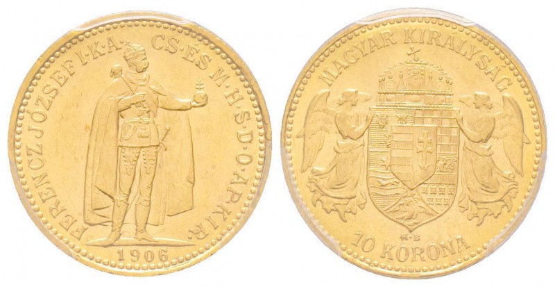 Hungary, Franz Joseph 1848-1916
10 Korona, 1906 KB, AU 3.39 g. Ref : Fr. 252, KM...