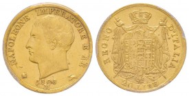 Milano, Napoleone I, Re d'Italia (1805-1814)
20 Lire, 1808 M, AU 6.45 g.
Ref: Fr.7
Conservation: PCGS AU55