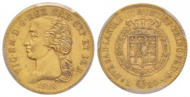 Vittorio Emanuele I 1802-1821
20 lire, Torino, 1818, AU 6.45 g.
Ref : MIR 1028c (R), Pag. 6, Fr. 1129 
Conservation : PCGS AU58