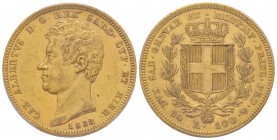 Carlo Alberto 1831-1849
100 lire, Torino, 1832, AU 32.15 g.
Ref : MIR.1043g, Mont.7, Pa g.141, Fr.1138, C#117.2
Conservation : PCGS AU53