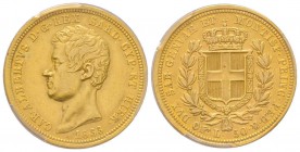 Carlo Alberto 1831-1849
50 lire, Torino, 1833 (P), AU 16.05 g.
Ref : MIR.1044b (R2), Mont.28, Pag.162, Fr.1140, C#116.1
Conservation : PCGS AU53
Quant...