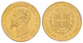 Italy - Sardegna, Vittorio Emanuele II Re di Sardegna 1849-1861
20 Lire, Torino, 1857, AU 6.45 g.
Ref : MIR.1055q, Mont.17, Pa g.351
Conservation : PC...