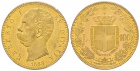 Umberto I 1878-1900
100 lire, Roma, 1888 R, AU 32.25 g.
Ref : MIR 1096d (R2), Pag. 570, Fr. 18 
Conservation : PCGS MS61 
Quantité: 1.169 exemplaires....