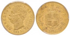 Umberto I 1878-1900
20 lire, Roma, 1897 R, AU 6.45 g.
Ref : Fr.21
Conservation: PCGS MS62