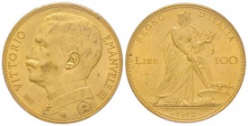 Vittorio Emanuele III 1900-1943
100 lire, Roma, 1912 R, AU 32.25 g.
Ref : MIR 1115b (R2), Pag. 641, Fr. 26 
Conservation : PCGS MS63