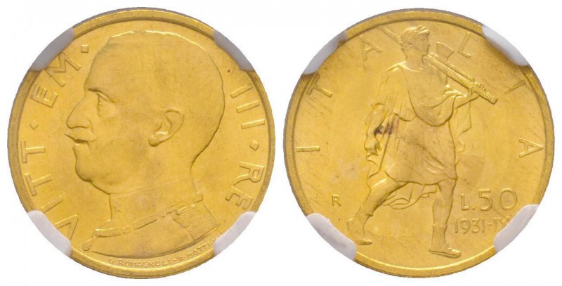 Vittorio Emanuele III 1900-1943
50 lire, Roma, AN IX, 1931 R, AU 4.4 g.
Ref : MI...