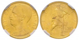 Vittorio Emanuele III 1900-1943
50 lire, Roma, AN IX, 1931 R, AU 4.4 g.
Ref : MIR 1123a, Mont.37, Pag.657, Fr.34 , KM#71
Conservation : NGC MS65. Le p...