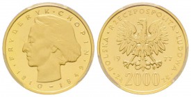 Poland, Polska Rzeczpospolita Ludowa 1952-1989 2000 zlotych, Frédéric Chopin, 1977, frappe médaille, AU 8 g. 900‰ 
Ref : Fr.119, Y#90 Conservation : P...