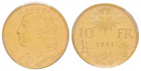Switzerland, 10 Francs, Berne, 1911 B, AU 3.22 g.
Ref : Fr.503
Conservation : PCGS AU58