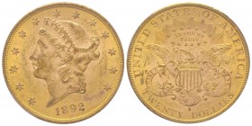 USA
20 Dollars, San Francisco, 1892 S, AU 33.43 g.
Ref : KM#74.3, Fr.178
Conservation : PCGS MS61